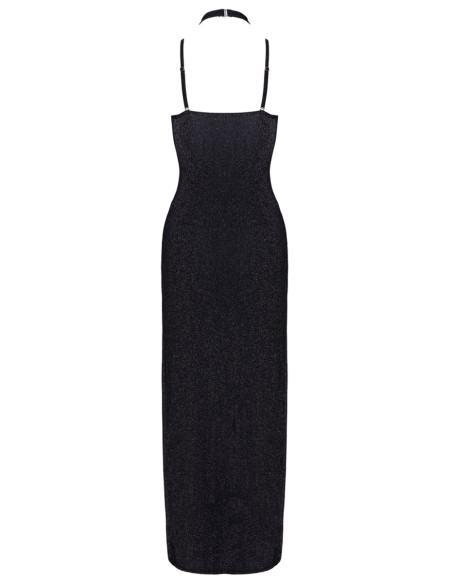 Robe longue à décolleté plongeant noire argentée - Cottelli PARTY 