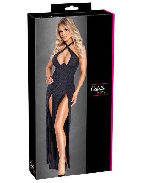 Robe longue à décolleté plongeant noire argentée - Cottelli PARTY 