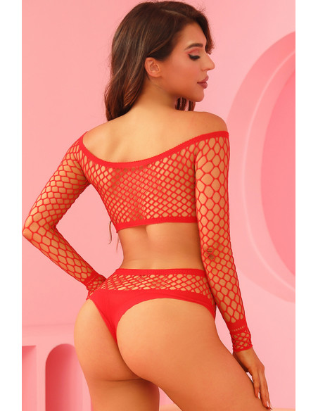 Ensemble lingerie 2 pièces en résille rouge - J Lingerie
