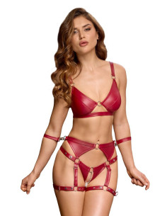 Set soutien-gorge et slip à jarretelles ouvert rouge - Cottelli BONDAGE  