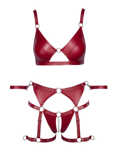 Set soutien-gorge et slip à jarretelles ouvert rouge - Cottelli BONDAGE  