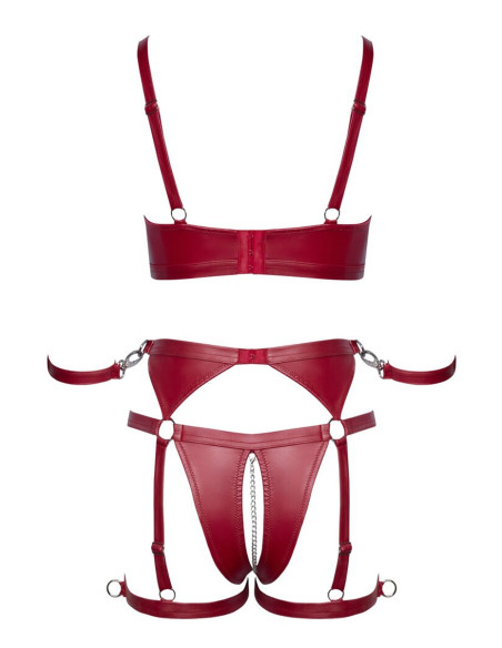 Set soutien-gorge et slip à jarretelles ouvert rouge - Cottelli BONDAGE  