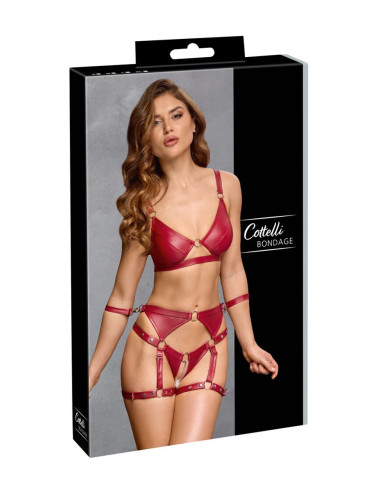 Set soutien-gorge et slip à jarretelles ouvert rouge - Cottelli BONDAGE  