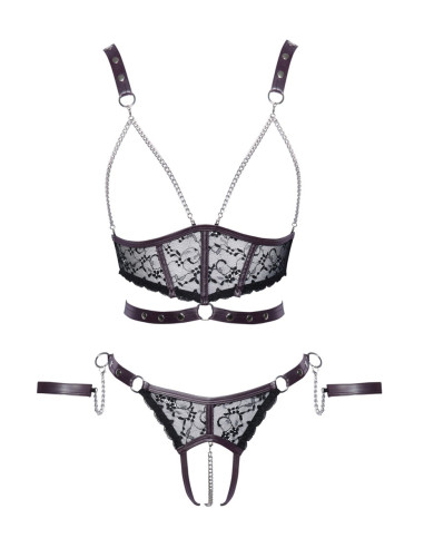 Ensemble ouvert 3 pièces noires - Cotelli Bondage 
