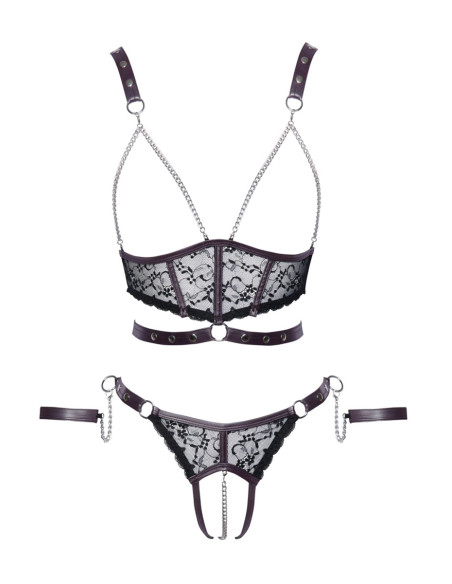 Ensemble ouvert 3 pièces noires - Cotelli Bondage 
