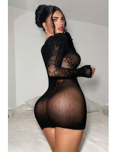Robe résille noire décolletée à manches longues - J Lingerie 2