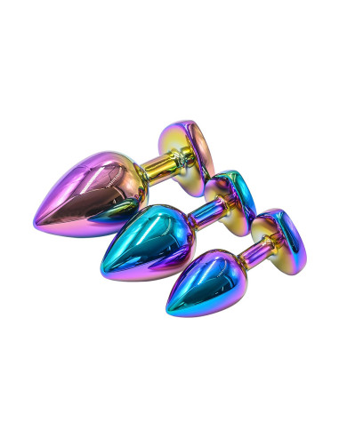 3 plugs coeur Crystal Heart métal arc-en-ciel - DIK