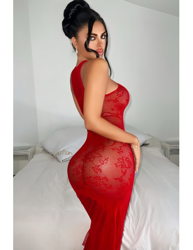 Robe longue résille rouge - J Lingerie
