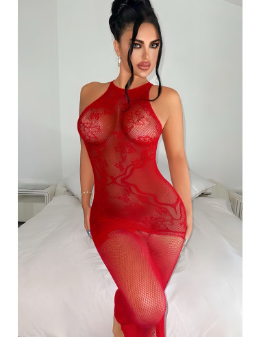 Robe longue résille rouge - J Lingerie