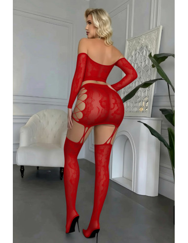 Ensemble top et jupe à collants intégrés rouge - J Lingerie