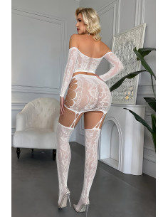 Ensemble top et jupe à collants intégrés blanc - J Lingerie 2