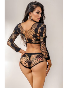 Ensemble top et shorty résille noir - J Lingerie 2