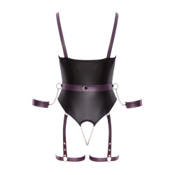 Body à jarretelles ouvert avec menottes - Cottelli Bondage