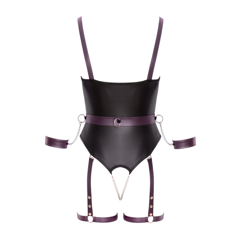 Body à jarretelles ouvert avec menottes - Cottelli Bondage
