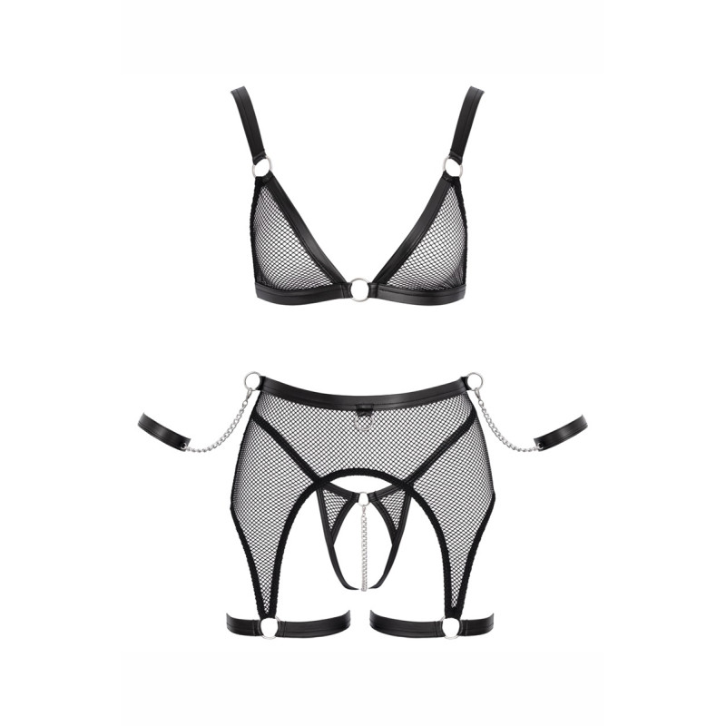 Ensemble Fetish noir en dentelle - Cotelli Bondage