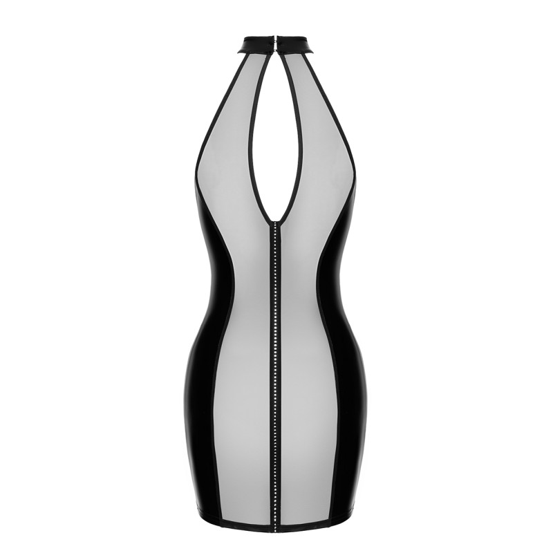 Mini robe tulle et wetlook Luxuria F370 - Noir Handmade