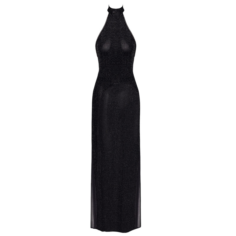 Robe longue en maille pailletée Onyx F372 - Noir Handmade