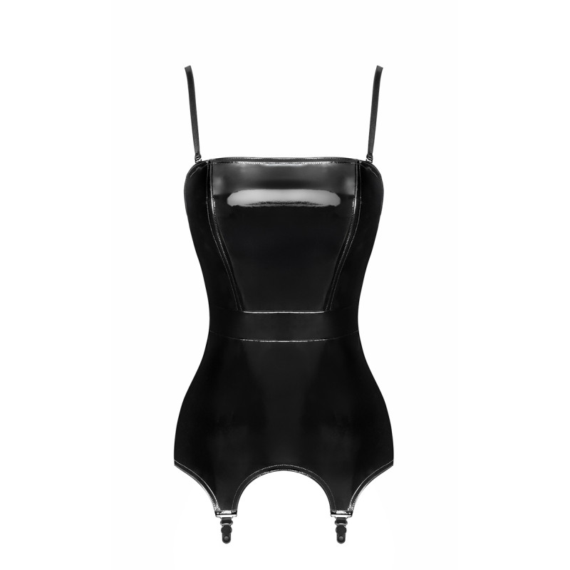 Corset porte-jarretelle vinyle Dominae F381 - Noir Handmade