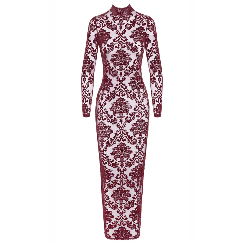 Robe fendue en tulle floqué Kink Royal F383 - Noir Handmade