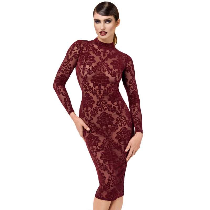 Robe fourreau en tulle floqué Kink Royal F384 - Noir Handmade