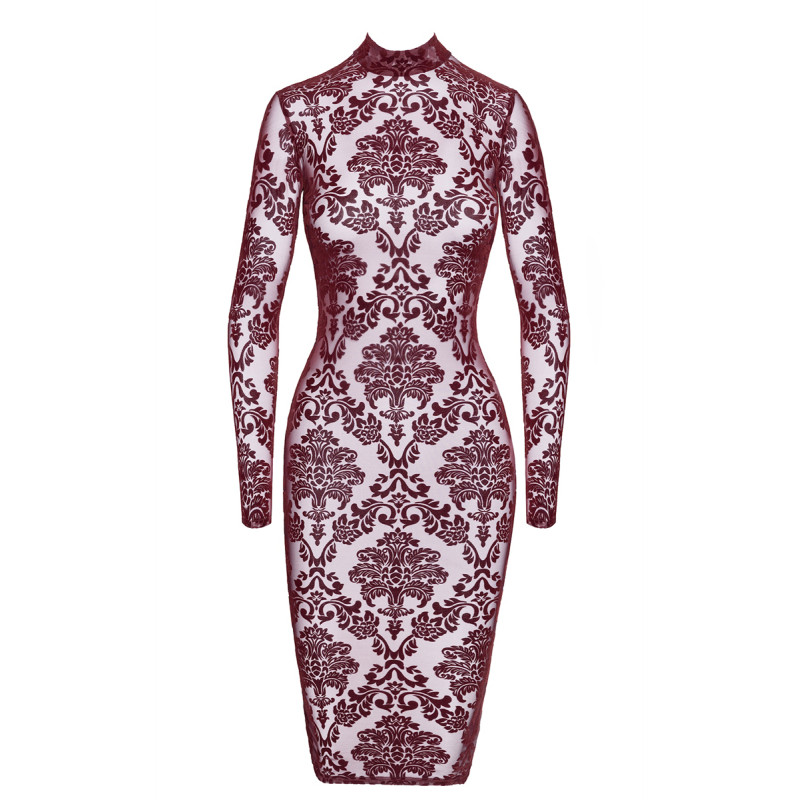 Robe fourreau en tulle floqué Kink Royal F384 - Noir Handmade