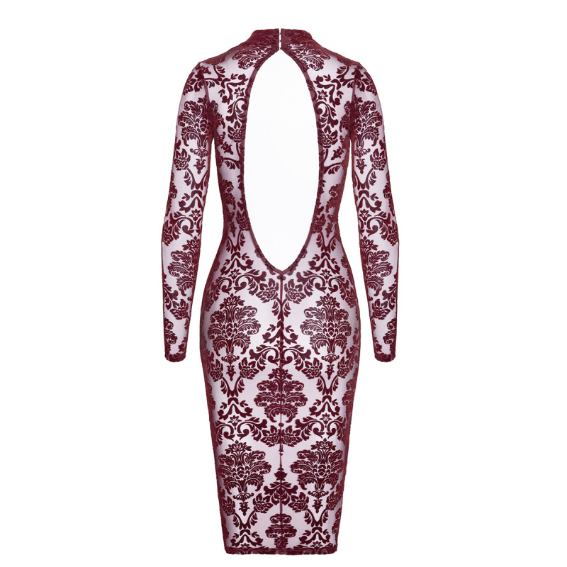 Robe fourreau en tulle floqué Kink Royal F384 - Noir Handmade