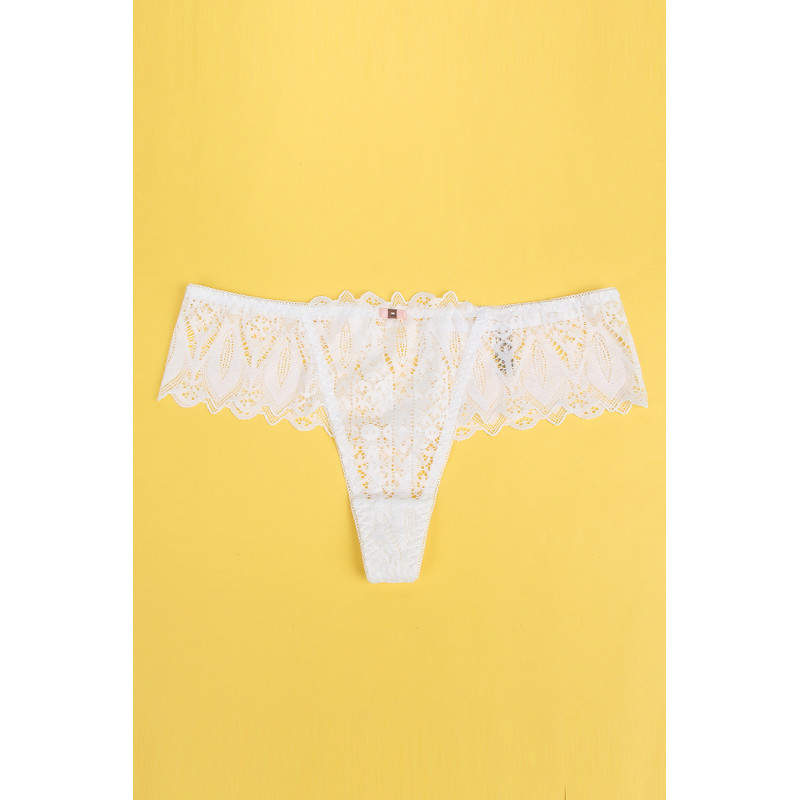 String dentelle dos lacé Blanc - Litolu Lingerie
