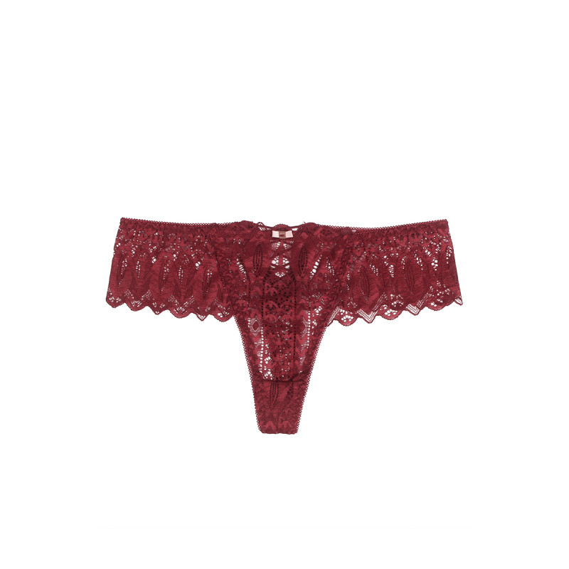 String dentelle dos lacé Bordeaux - Litolu Lingerie