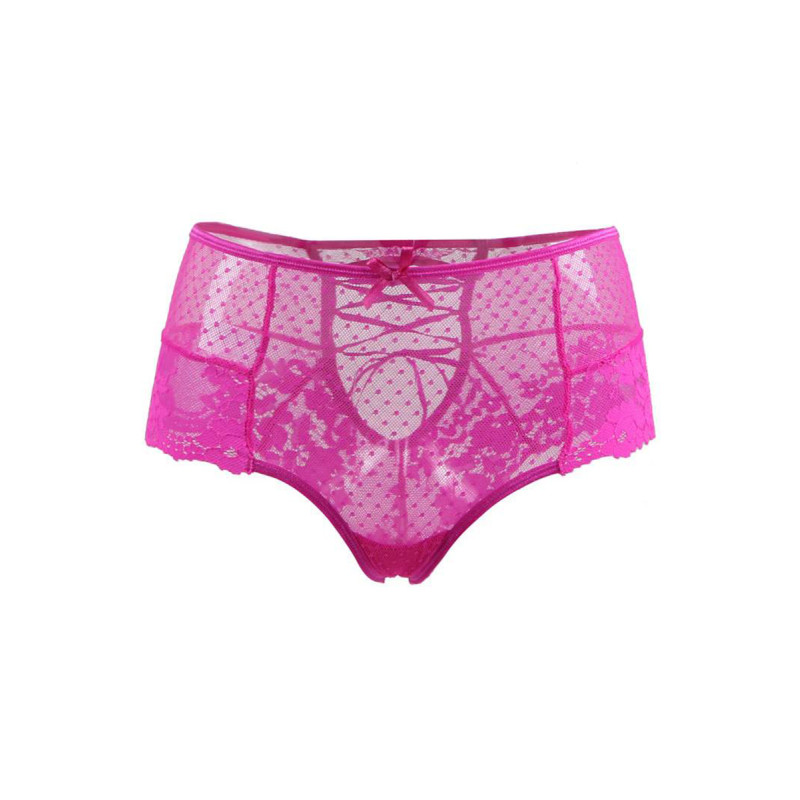 Tanga lacé dentelle taille haute Rose - Litolu Lingerie