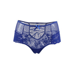 Tanga lacé dentelle taille haute Bleu - Litolu Lingerie