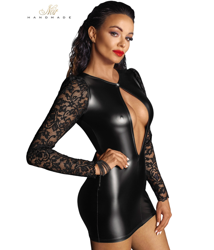 Mini robe wetlook et dentelle F253