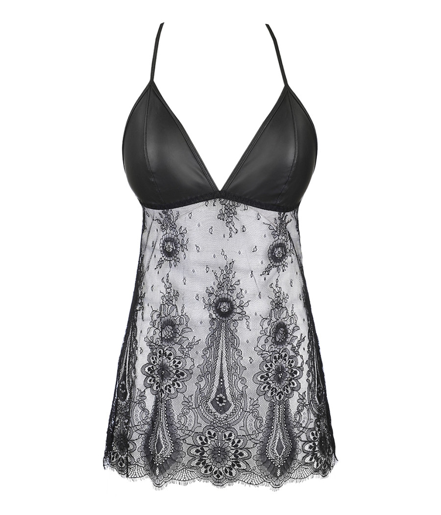 Nuisette dentelle et wetlook noire V-9789 - Axami