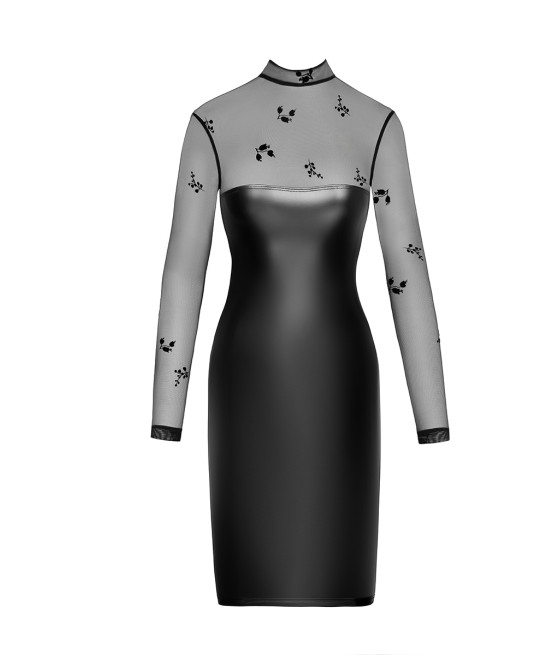 Robe moulante Sublime F310 wetlook et tulle floqué