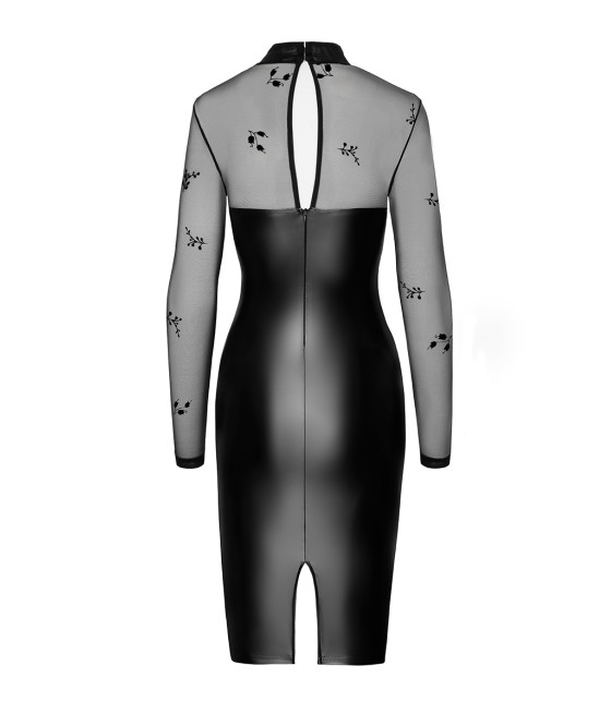 Robe moulante Sublime F310 wetlook et tulle floqué