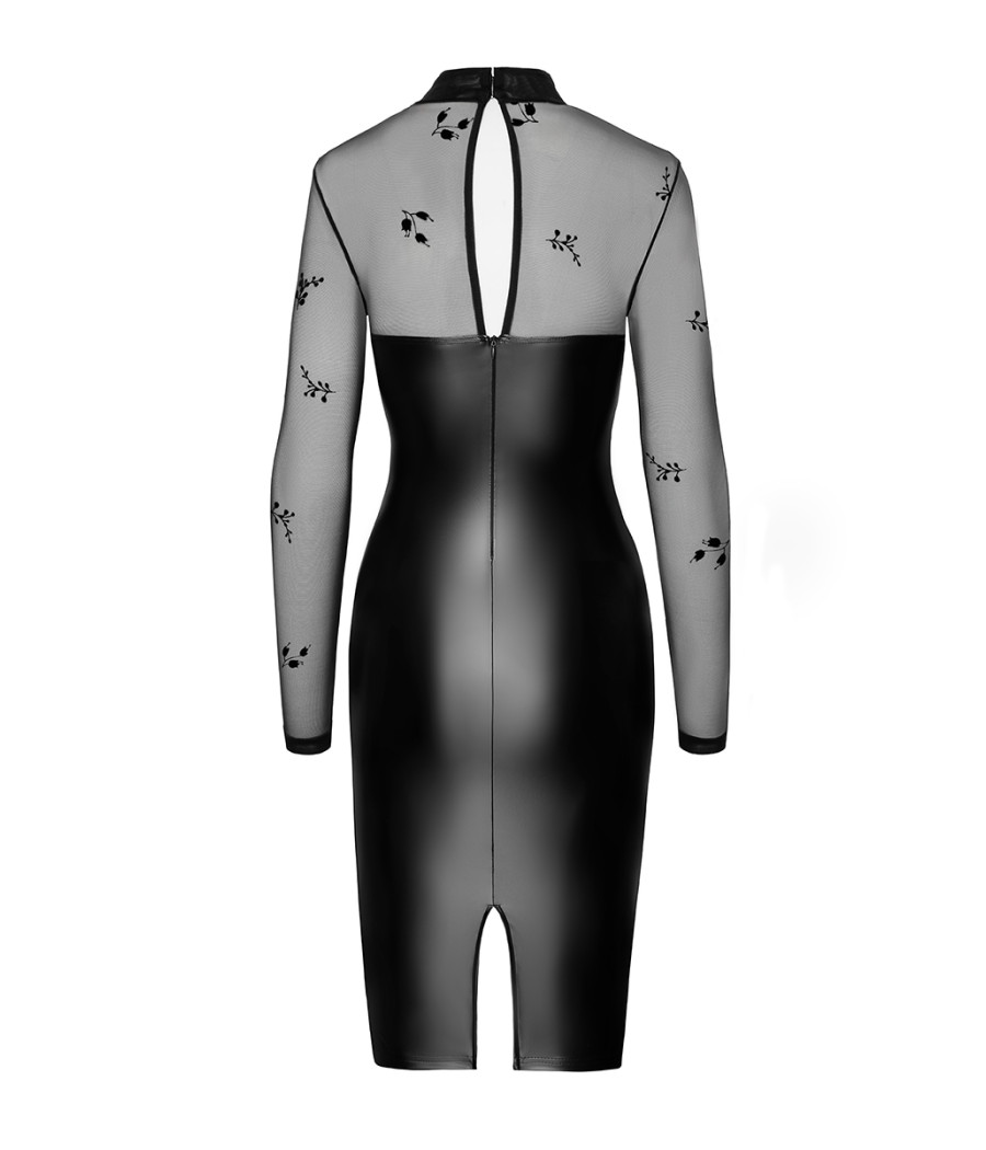 Robe moulante Sublime F310 wetlook et tulle floqué