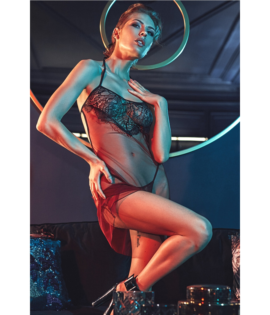 Robe lingerie rouge et noire Fantasme - Anaïs