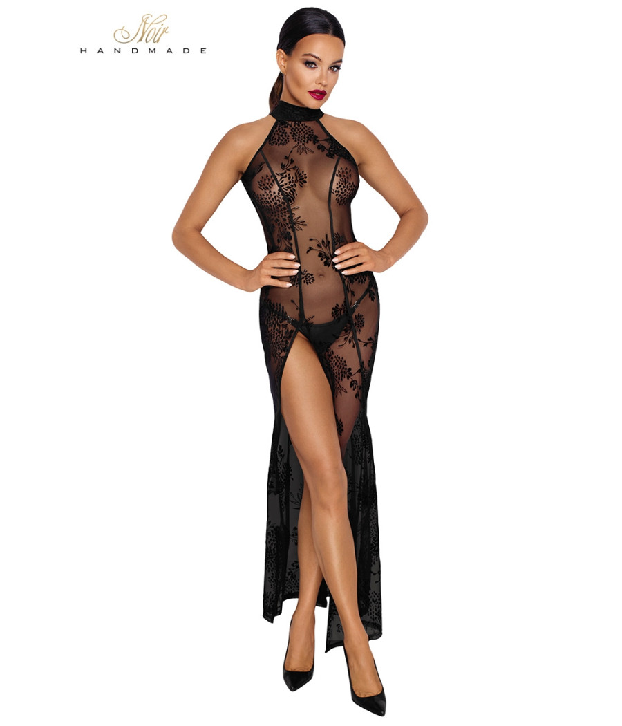 Robe longue en tulle floqué F239