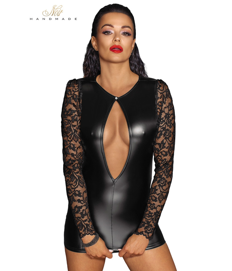Mini robe wetlook et dentelle F253