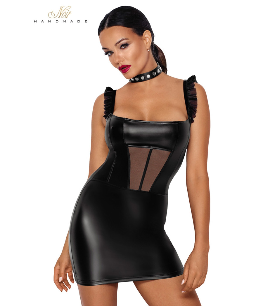 Robe courte wetlook et tulle F257