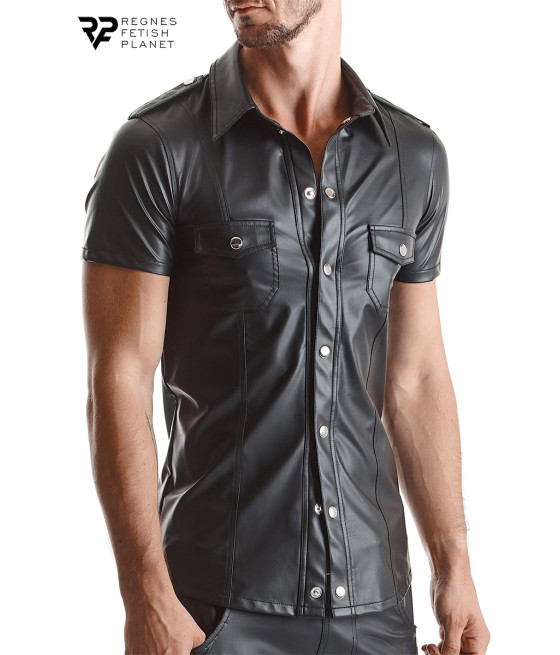 Chemise manches courtes wetlook noire Luca - Regnes