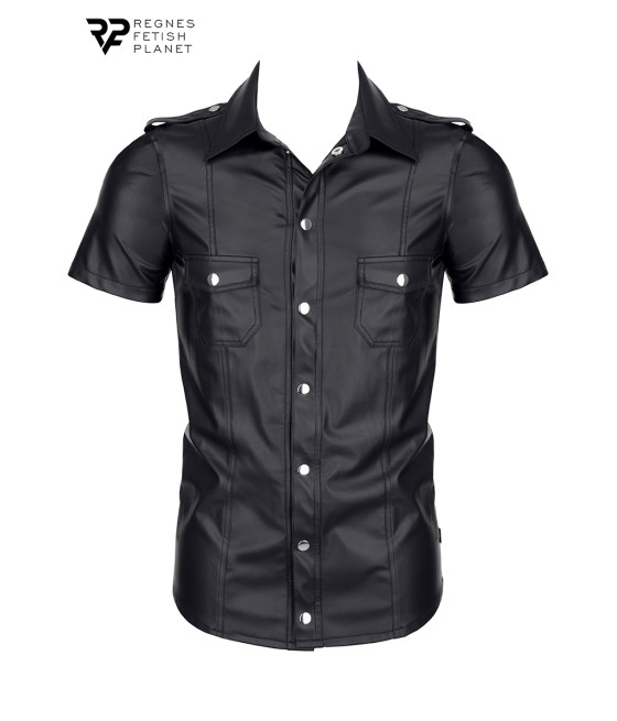 Chemise manches courtes wetlook noire Luca - Regnes
