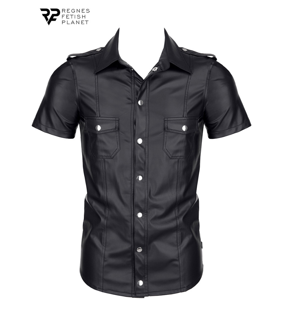 Chemise manches courtes wetlook noire Luca - Regnes