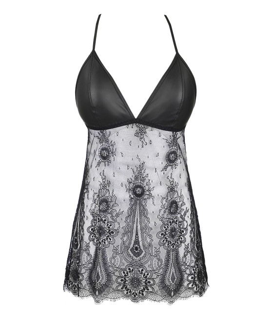 Nuisette dentelle et wetlook noire V-9789 - Axami
