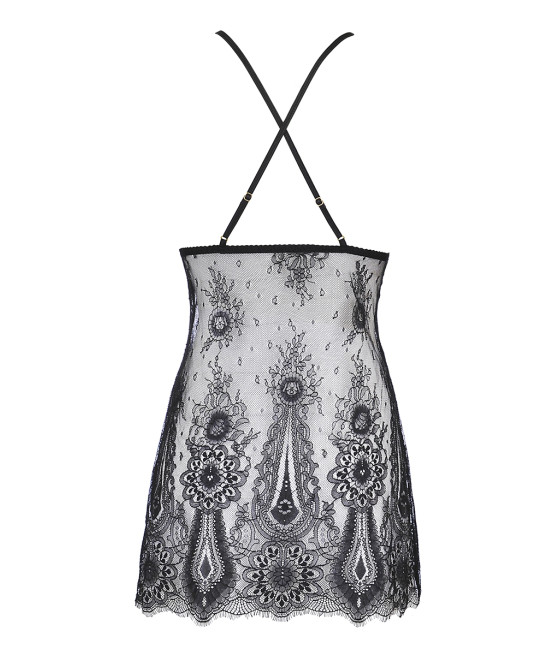 Nuisette dentelle et wetlook noire V-9789 - Axami