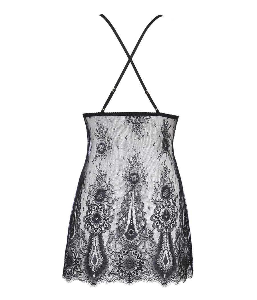 Nuisette dentelle et wetlook noire V-9789 - Axami