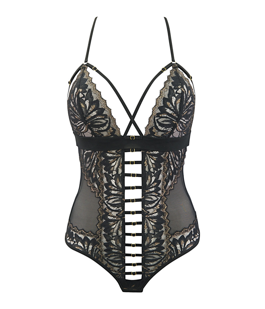 Body string tulle et dentelle noir V-10100 - Axami
