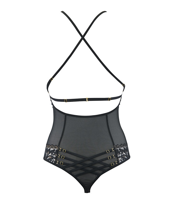 Body string tulle et dentelle noir V-10100 - Axami