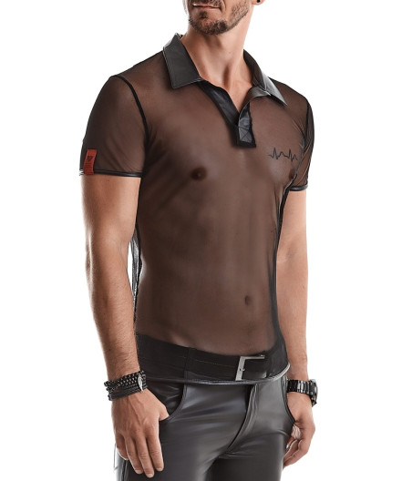 Polo en maille noire transparente - Regnes