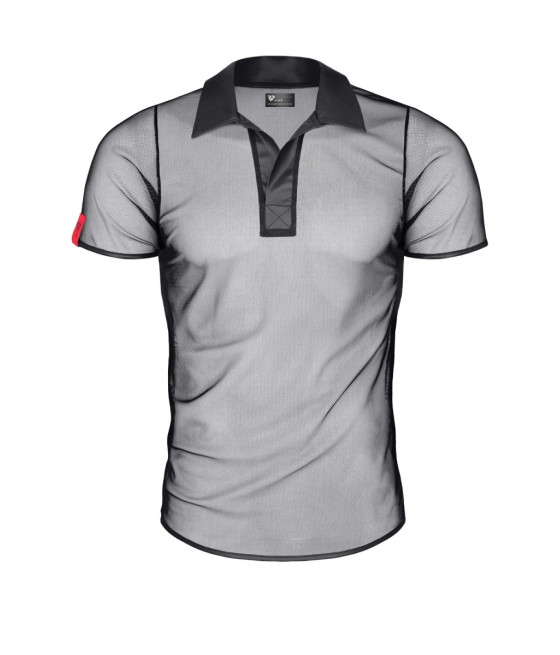 Polo en maille noire transparente - Regnes