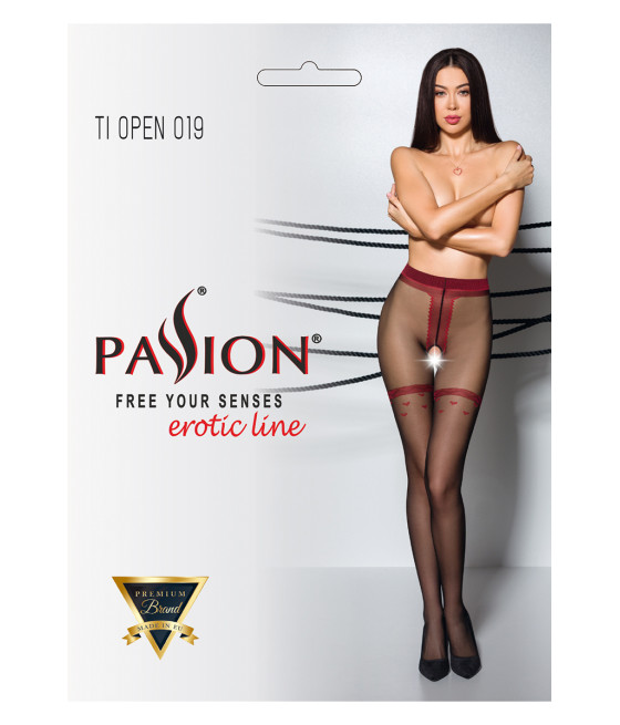 Collants ouverts TI019 20 deniers - noir/rouge